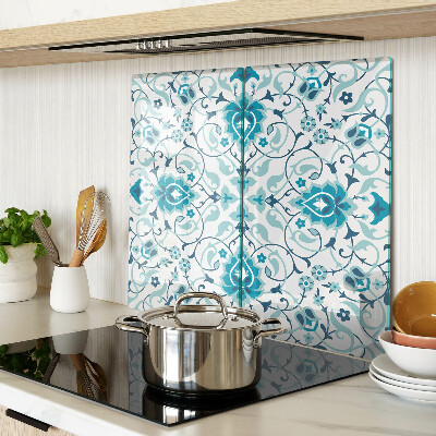 Glass chopping board Floral pattern in shades of blue