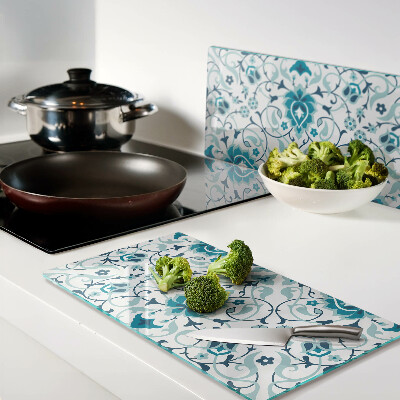 Glass chopping board Floral pattern in shades of blue