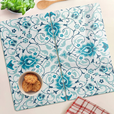 Glass chopping board Floral pattern in shades of blue