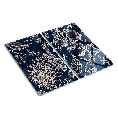Glass chopping board Flowers and birds on a dark background