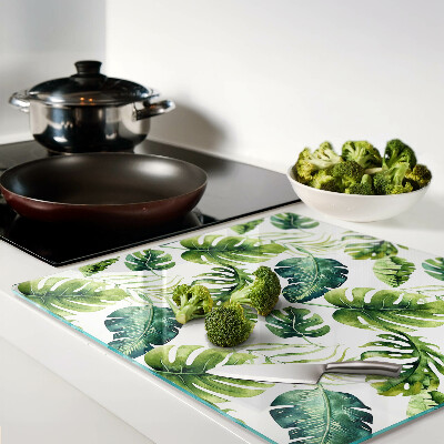 Glass kitchen board Monstera leaves in shades of green