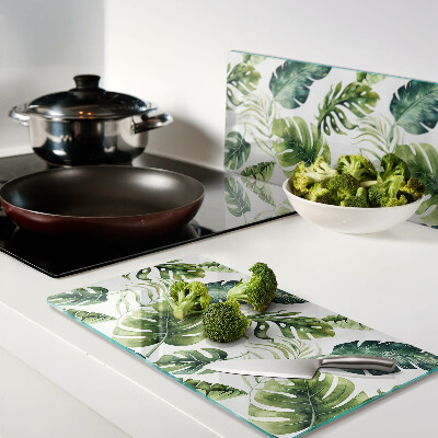 Glass kitchen board Monstera leaves in shades of green