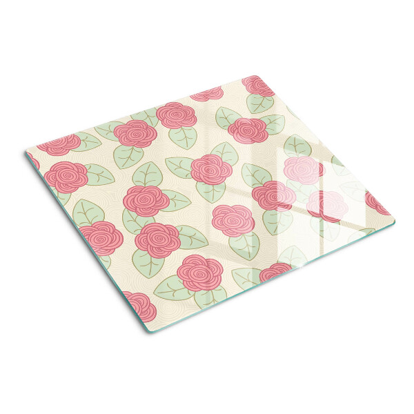Glass kitchen board Roses on the leaves