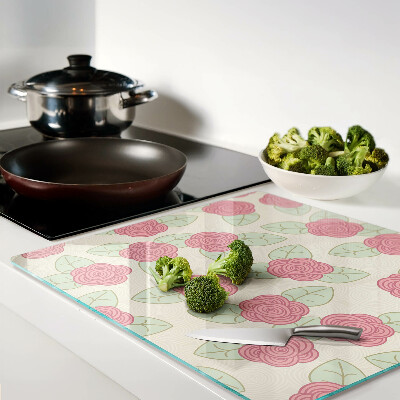 Glass kitchen board Roses on the leaves