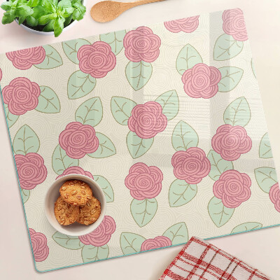 Glass kitchen board Roses on the leaves