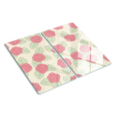 Glass kitchen board Roses on the leaves