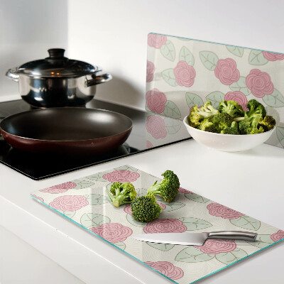 Glass kitchen board Roses on the leaves