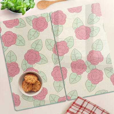 Glass kitchen board Roses on the leaves