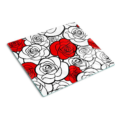 Glass kitchen board Roses in white and red