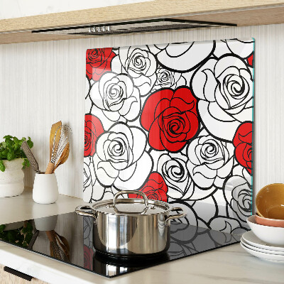 Glass kitchen board Roses in white and red