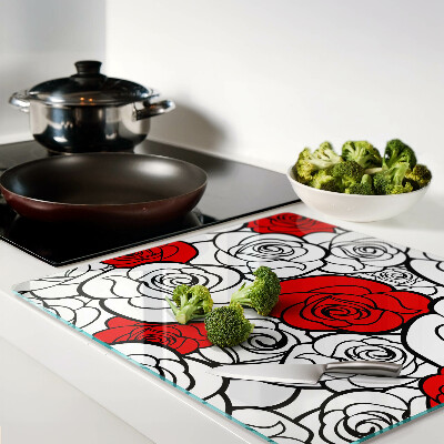 Glass kitchen board Roses in white and red