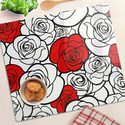 Glass kitchen board Roses in white and red