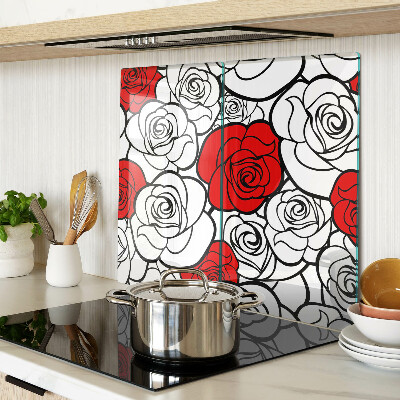 Glass kitchen board Roses in white and red