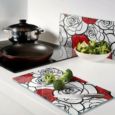 Glass kitchen board Roses in white and red