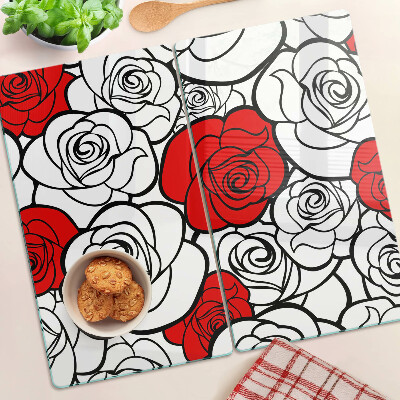 Glass kitchen board Roses in white and red