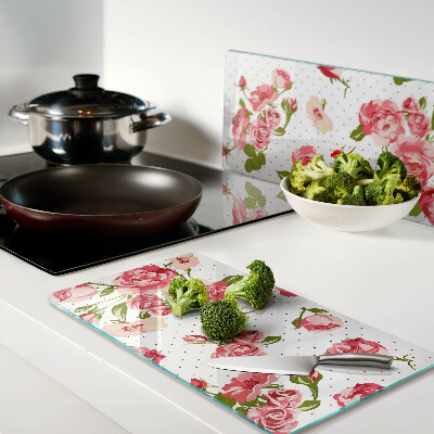 Glass chopping board Roses on a white background