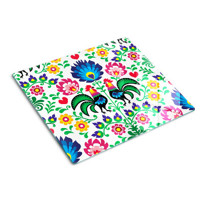 Glass chopping board Folk motif with roosters