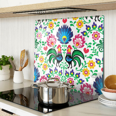 Glass chopping board Folk motif with roosters