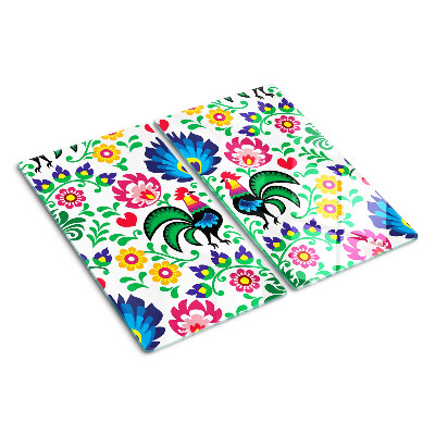 Glass chopping board Folk motif with roosters