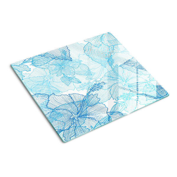 Glass kitchen board Floral pattern in shades of blue