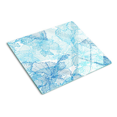 Glass kitchen board Floral pattern in shades of blue
