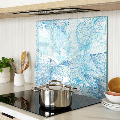 Glass kitchen board Floral pattern in shades of blue