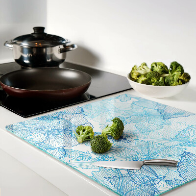 Glass kitchen board Floral pattern in shades of blue