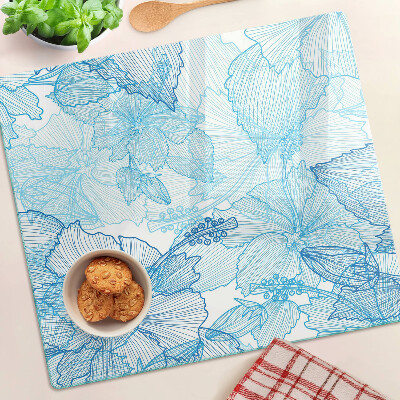 Glass kitchen board Floral pattern in shades of blue