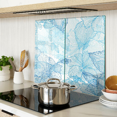 Glass kitchen board Floral pattern in shades of blue