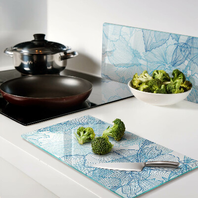 Glass kitchen board Floral pattern in shades of blue