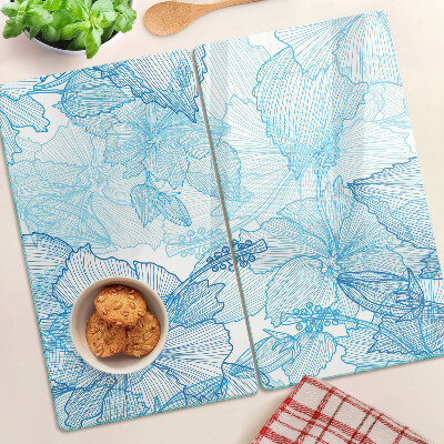 Glass kitchen board Floral pattern in shades of blue
