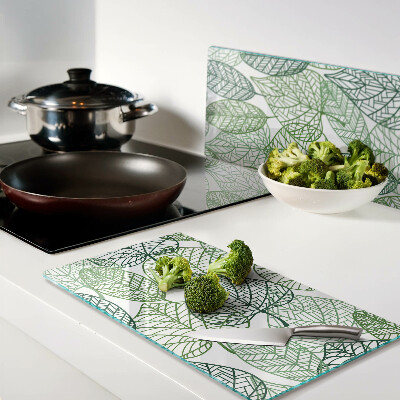 Glass chopping board Leaves in different shades of green
