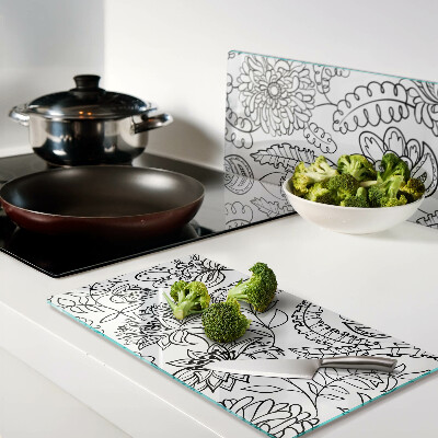 Glass kitchen board Floral doodle pattern