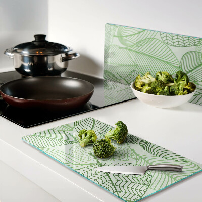 Glass kitchen board Leaves in shades of green