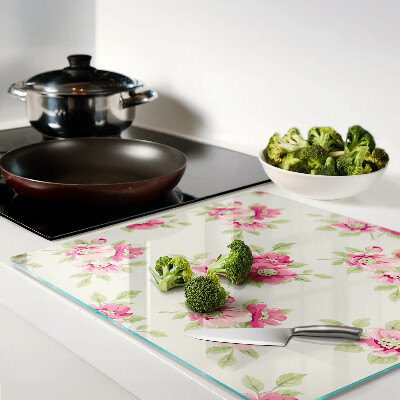 Glass chopping board Flowers in shades of pink