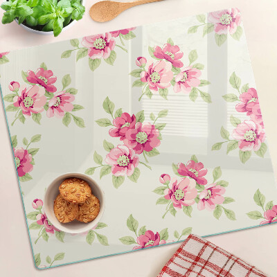 Glass chopping board Flowers in shades of pink
