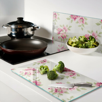 Glass chopping board Flowers in shades of pink