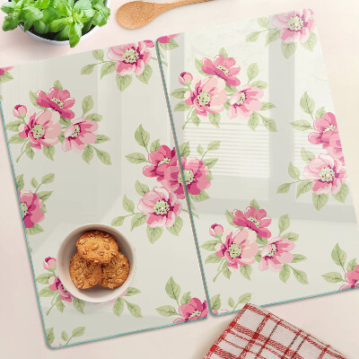 Glass chopping board Flowers in shades of pink