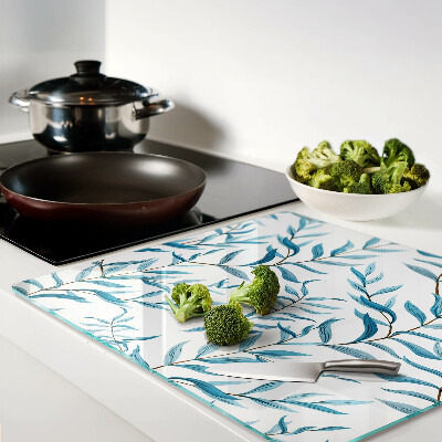 Glass chopping board Leaves in shades of blue