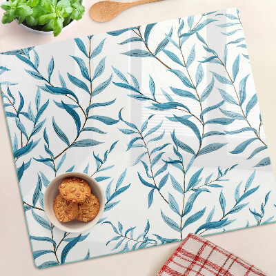 Glass chopping board Leaves in shades of blue