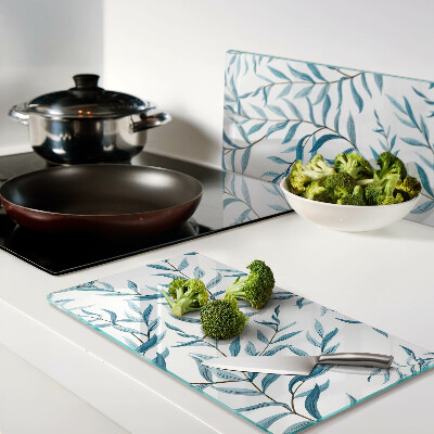 Glass chopping board Leaves in shades of blue