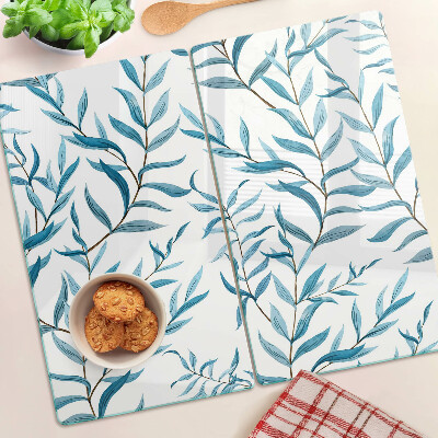 Glass chopping board Leaves in shades of blue