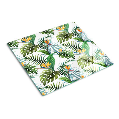 Glass kitchen board Tropical leaves and flowers