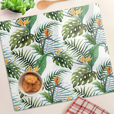 Glass kitchen board Tropical leaves and flowers