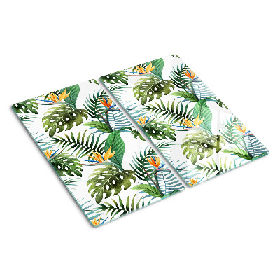 Glass kitchen board Tropical leaves and flowers