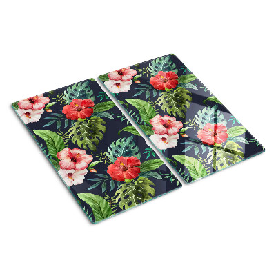 Glass kitchen board Tropical flowers with leaves