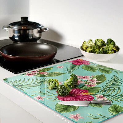 Glass chopping board Tropical floral pattern