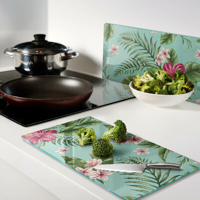 Glass chopping board Tropical floral pattern