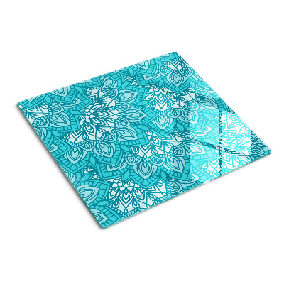 Glass chopping board Mandala pattern in shades of blue