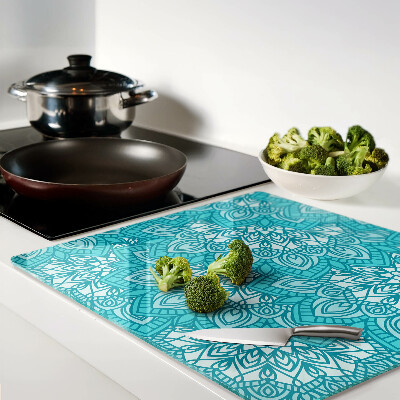 Glass chopping board Mandala pattern in shades of blue